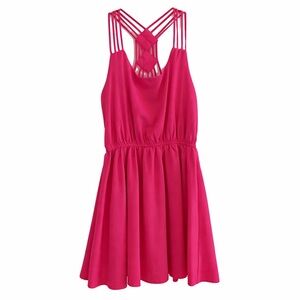 Altar’d State Pink Skater Dress Medium Strappy Back Fit Flare Stretch Summer
